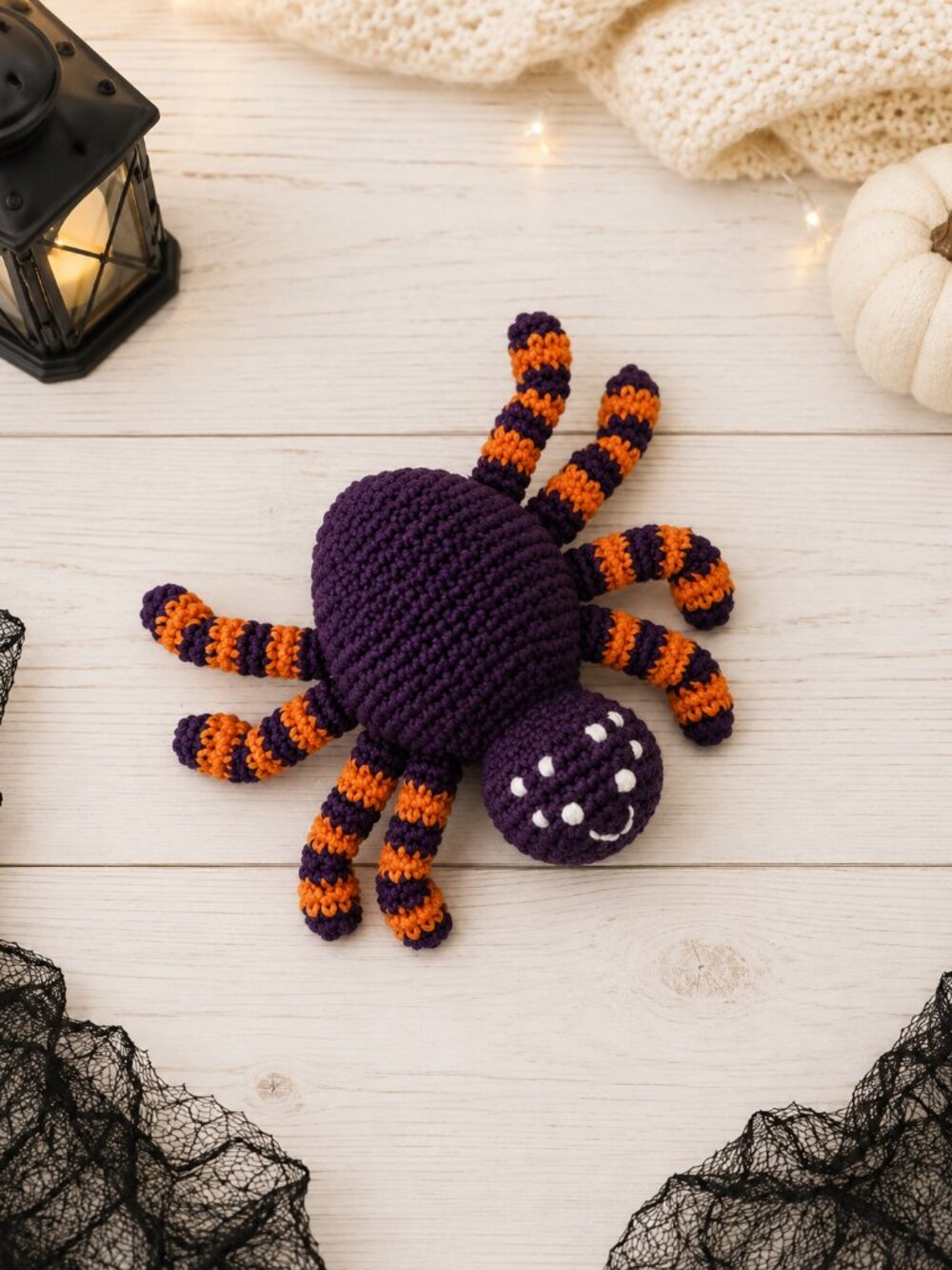 NWT Crochet Spider Rattle Plush Toy – Purple & Orange Halloween Baby Gift - Picture 2 of 7